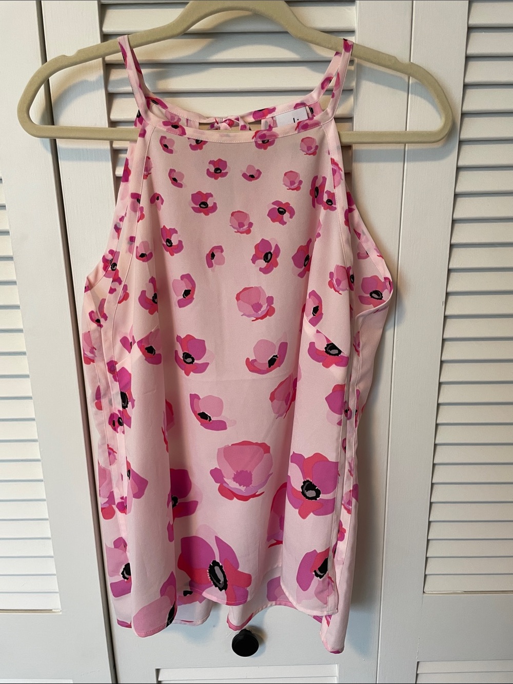 Cabi Floating Poppies Pink Floral Halter Tank Top